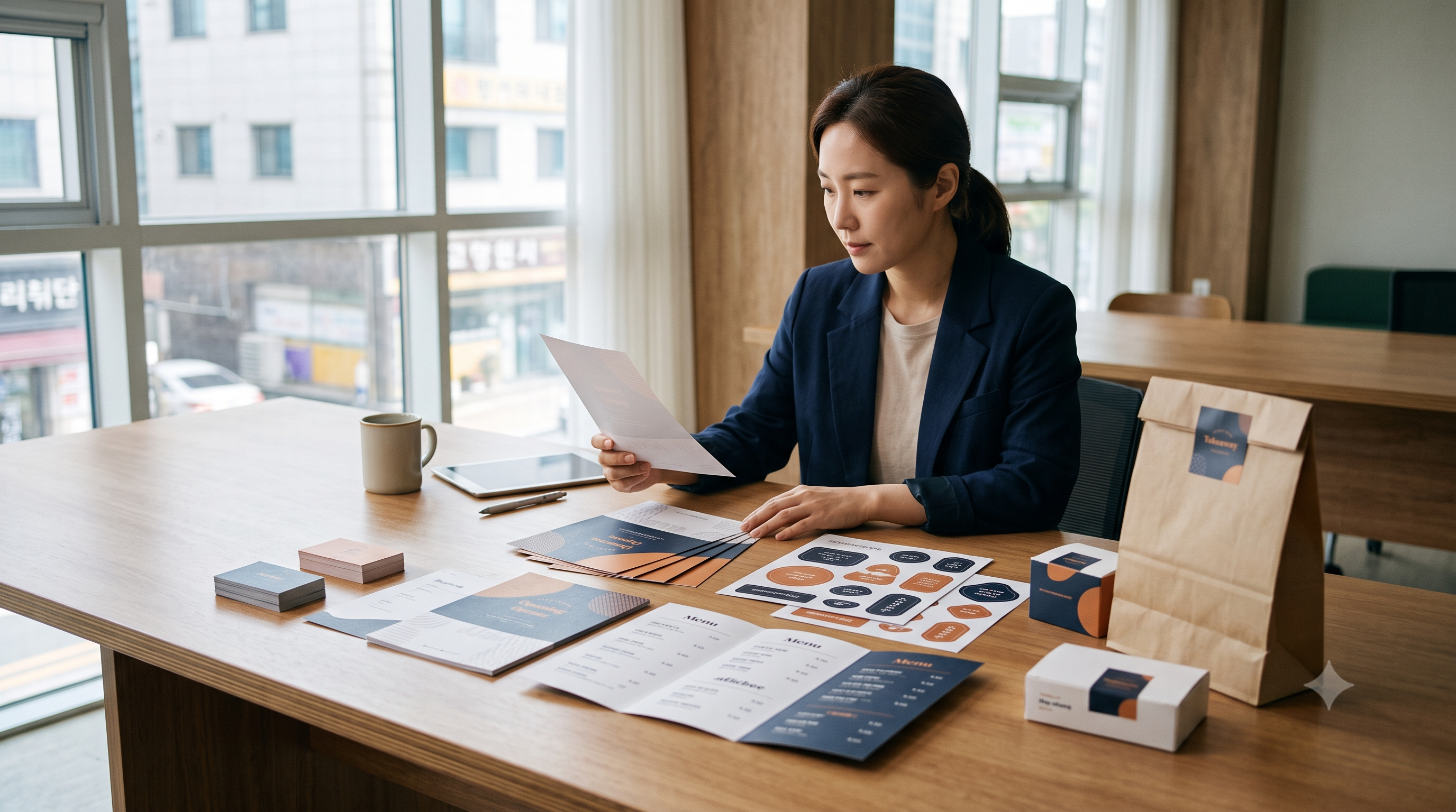 명함·전단·스티커·메뉴판 등 통일된 디자인으로 갖춘 업종별 개업 홍보물 세트