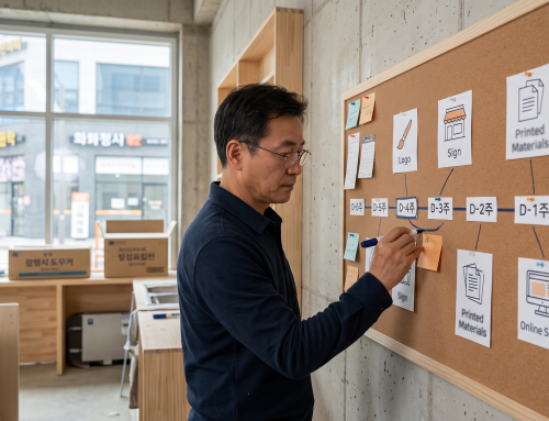 개업 광고 진행 순서 (간판·인쇄물·온라인 역산 타임라인)