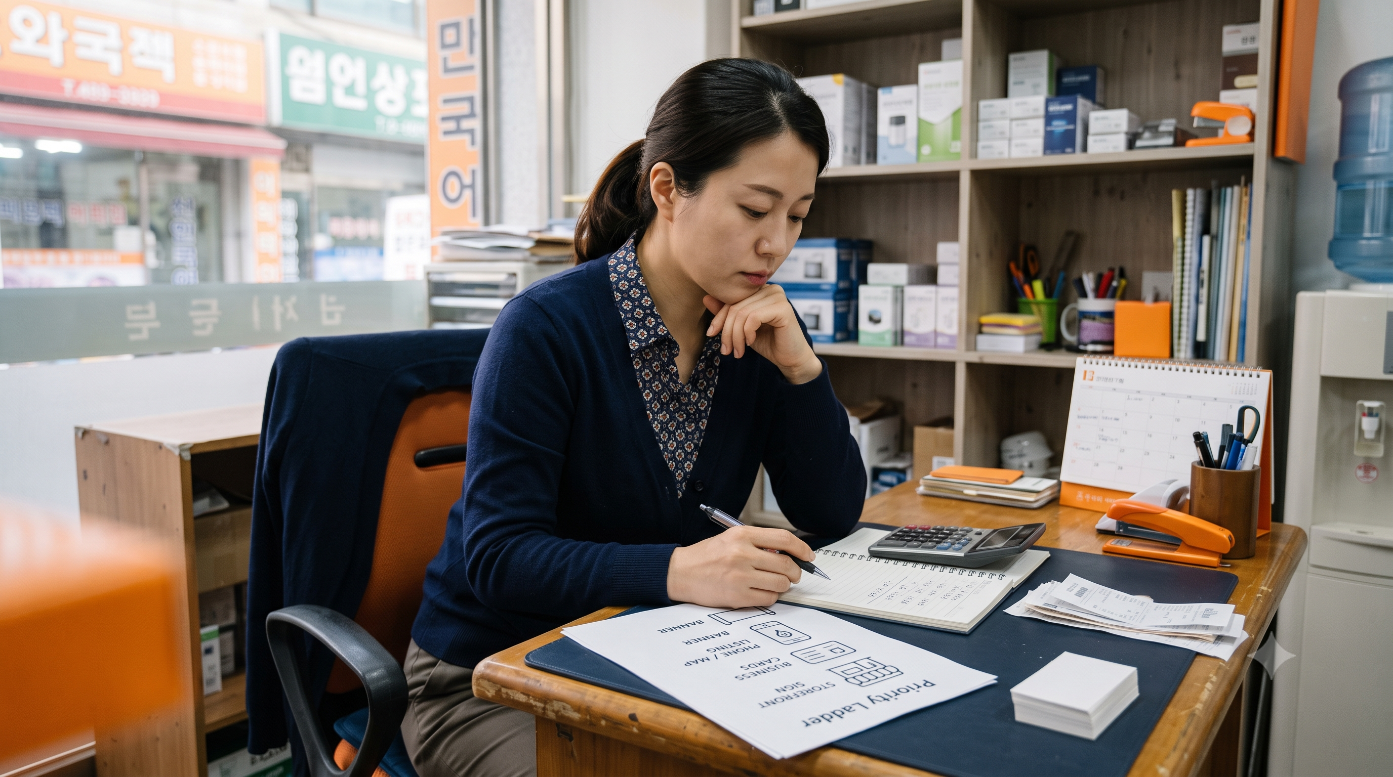 적은 광고 예산의 실행 우선순위를 간판부터 순서대로 보여주는 사다리